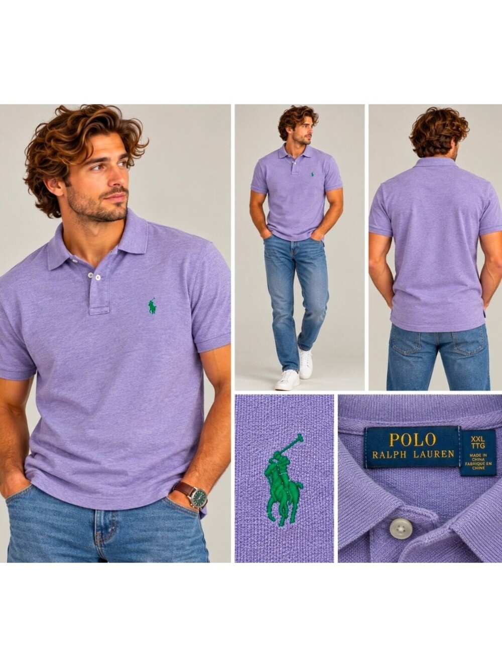 Polo Ralph Lauren Men’s XXL Purple Heather Polo Shirt Green Pony Short Sleeve
